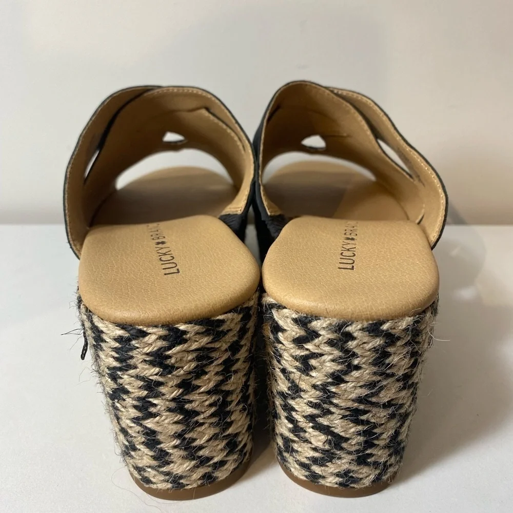 Lucky Brand Black Wedge Heel Platform Leather Sandals Size 9.5 vacation